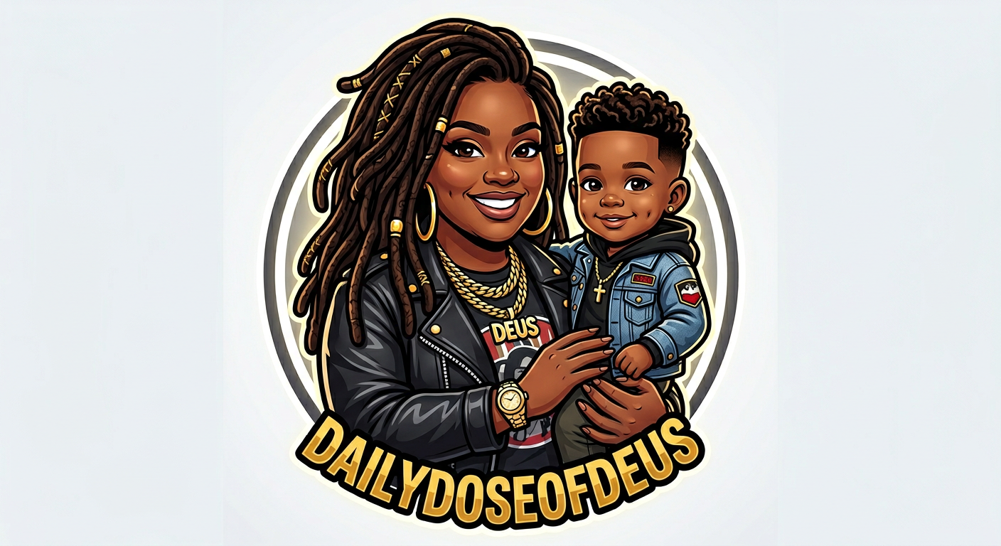 DailyDoseOfDeus illustrated avatar of a mother and son with gold jewelry