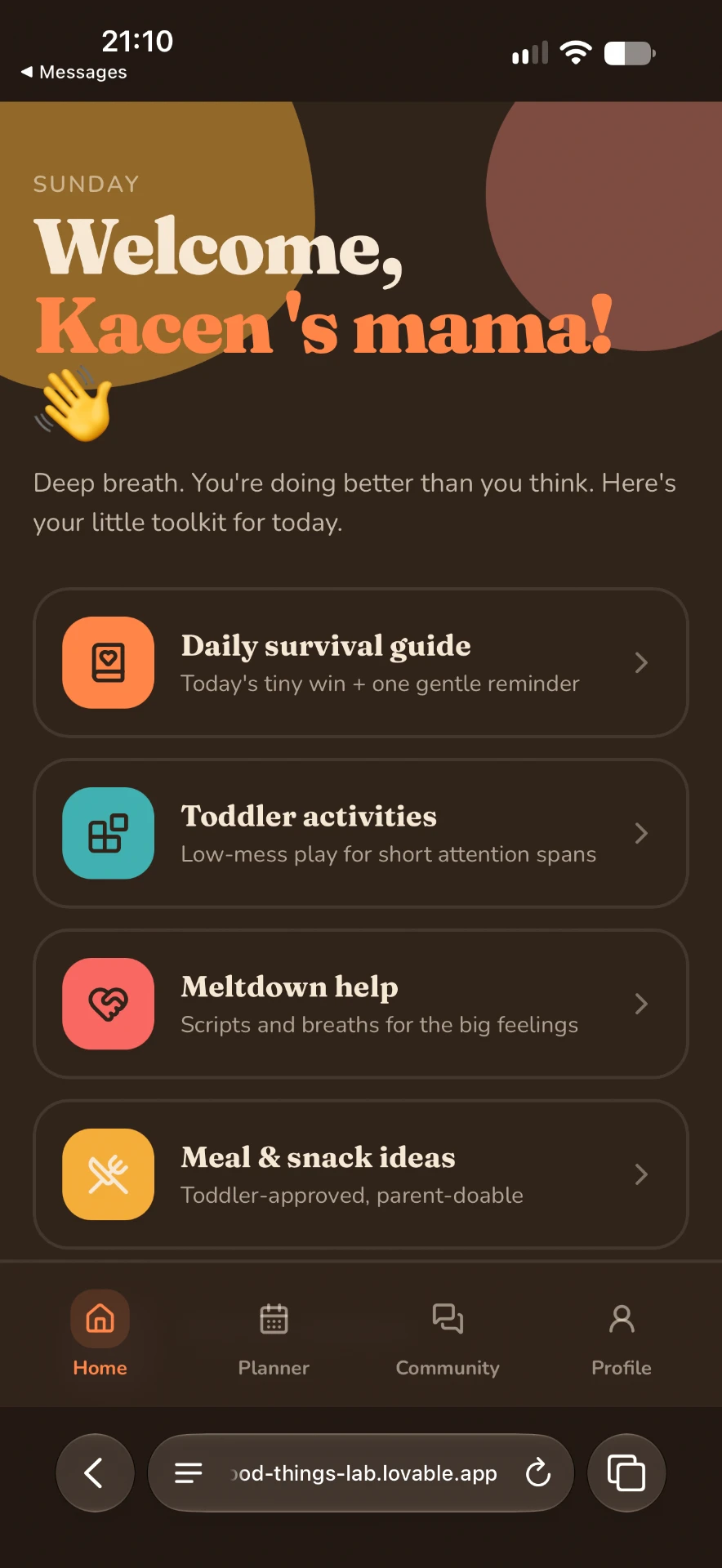 Sticky Finger Survival Club app welcome screen